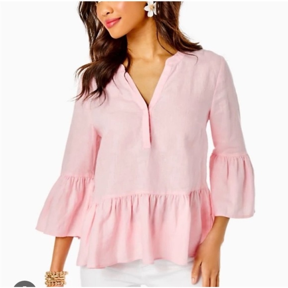 Lilly Pulitzer Linen Bekah Pink Top Size Medium - Picture 1 of 9